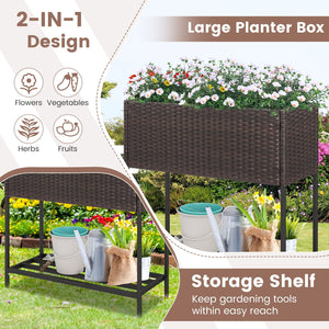 Wicker Raised Garden Bed with Storage Shelf and Removable Liner for Flowers view 7