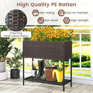 Wicker Raised Garden Bed with Storage Shelf and Removable Liner for Flowers view 9