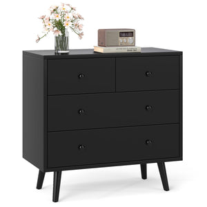 Wide Wooden Dresser with 4 Drawers for Bedroom Living Room-Black view 4