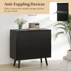 Wide Wooden Dresser with 4 Drawers for Bedroom Living Room-Black view 8