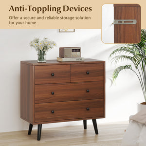 Wide Wooden Dresser with 4 Drawers for Bedroom Living Room-Walnut view 8