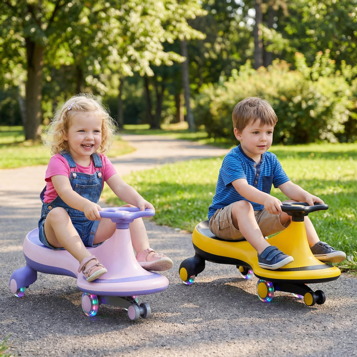 Wiggle Car Ride-on Toy with Flashing Wheels-Yellow view 2