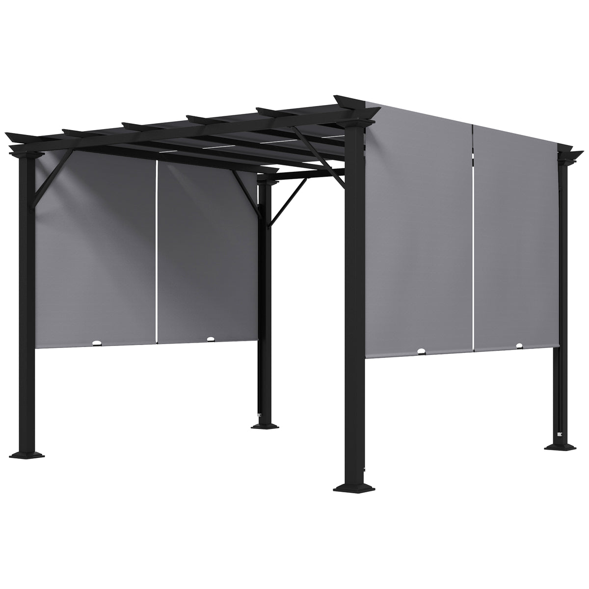 12' x 10' Outdoor Patio Gazebo Pergola with Retractable Canopy Roof, Steel Frame with Stakes – view 2