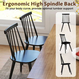 Windsor Dining Chair Set of 4 with Solid Rubber Wood Frame-Black view 9