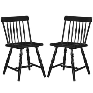 Windsor Dining Chairs Set of 2 with Curved Spindle Back-Black
