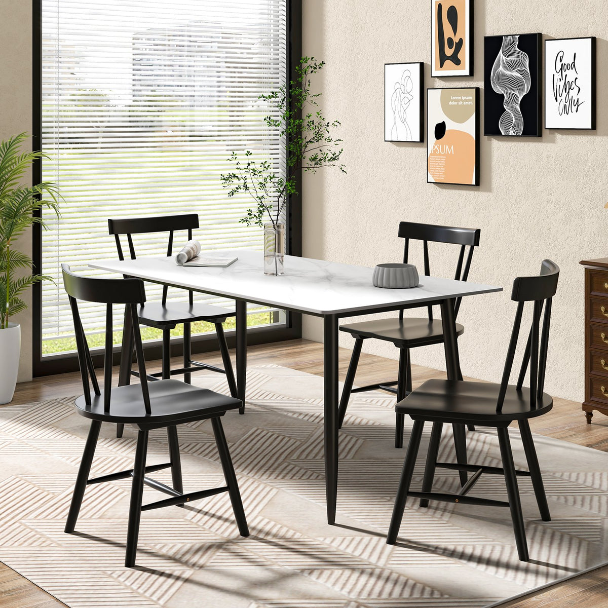 Windsor Style Armless Chairs with Solid Rubber Wood Frame-Black view 2