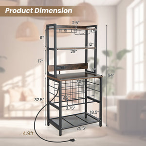 Wine Bar Cabinet Wine Rack with 4 Tier Storage Shelves and Glass Holders-Brown view 5