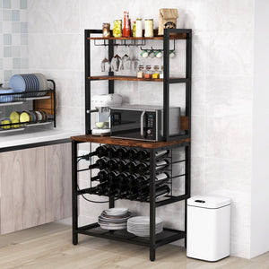 Wine Bar Cabinet Wine Rack with 4 Tier Storage Shelves and Glass Holders-Brown view 6