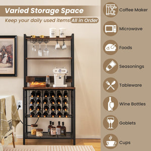 Wine Bar Cabinet Wine Rack with 4 Tier Storage Shelves and Glass Holders-Brown view 7