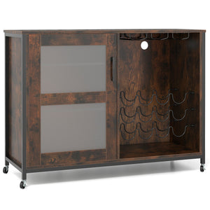 Wine Bar Cabinet with LED Light and Adjustable Shelves-Rustic Brown view 3