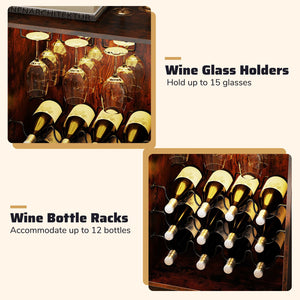 Wine Bar Cabinet with LED Light and Adjustable Shelves-Rustic Brown view 7