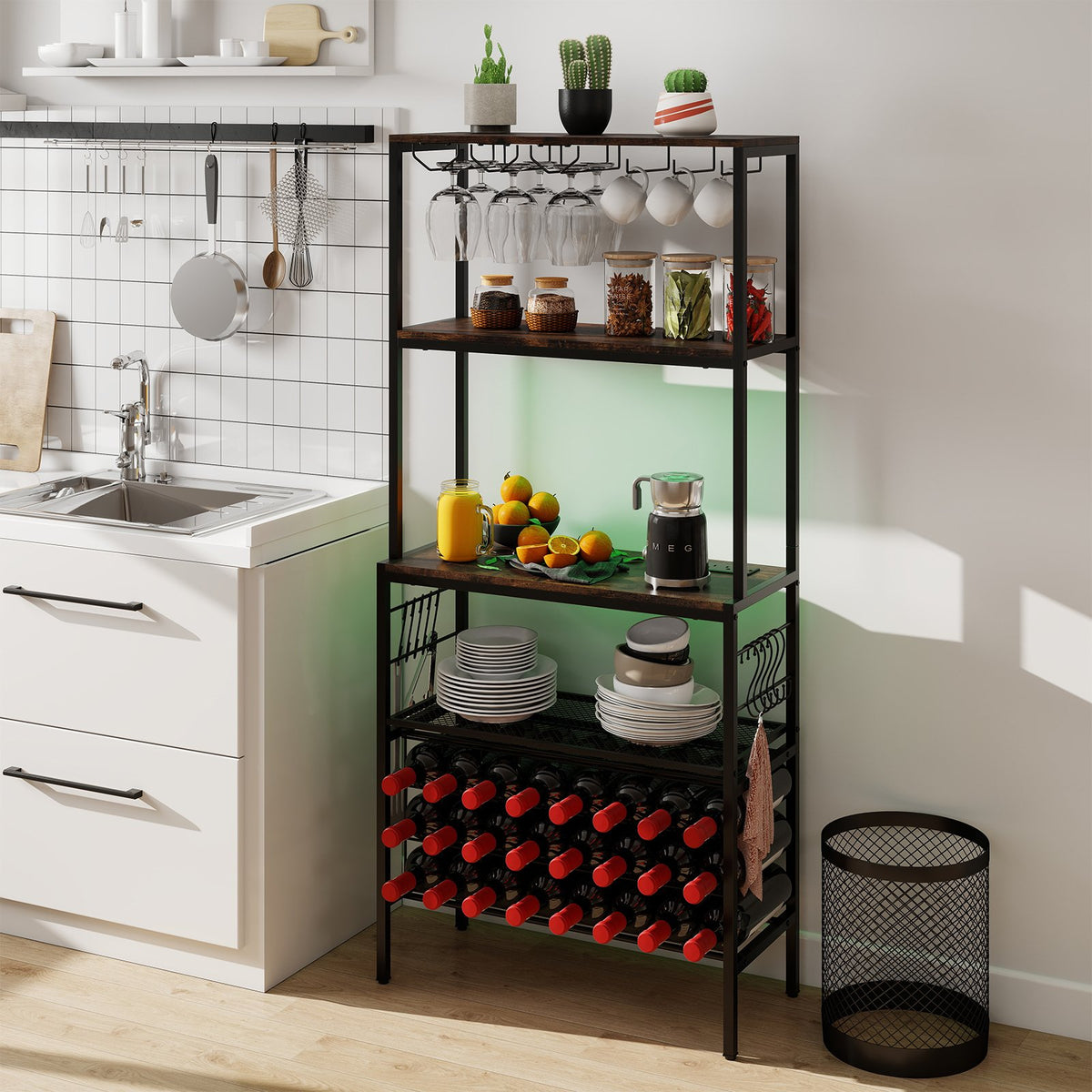 Wine Organizer with Power Outlet and Bottle Holders-Rustic Brown view 2