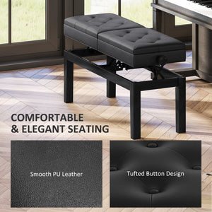Piano Bench with Storage, Height Adjustable Piano Stool, PU Leather Tufted Keyboard Seat, Black