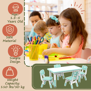 Qaba Kids Table and Chair Set with 4 Chairs, Adjustable Height, Easy to Clean, for 1.5 - 8 Years Old