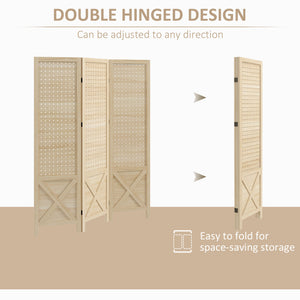 4.7' 3 Panel Wooden Room Divider with Pegboard Display, Folding Privacy Screen for Home Office, Natural – view 5