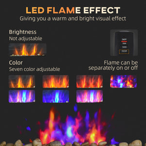 Wall Mounted Fireplace, 28.5 Inch Modern Electric Fireplace with Patented LED Flame Effect and 7 Colors, Black