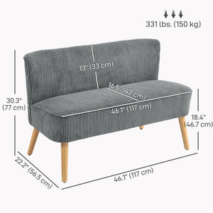 Modern 2 Seater Sofa, Upholstered Two Seater Couch with Rubber Wood Legs, Cream White – view 16