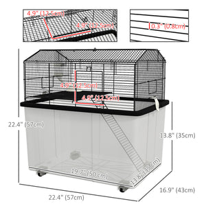 Hamster House Gerbil Habitat for Dwarf Hamster with Wheels, Detachable Bottom - Black
