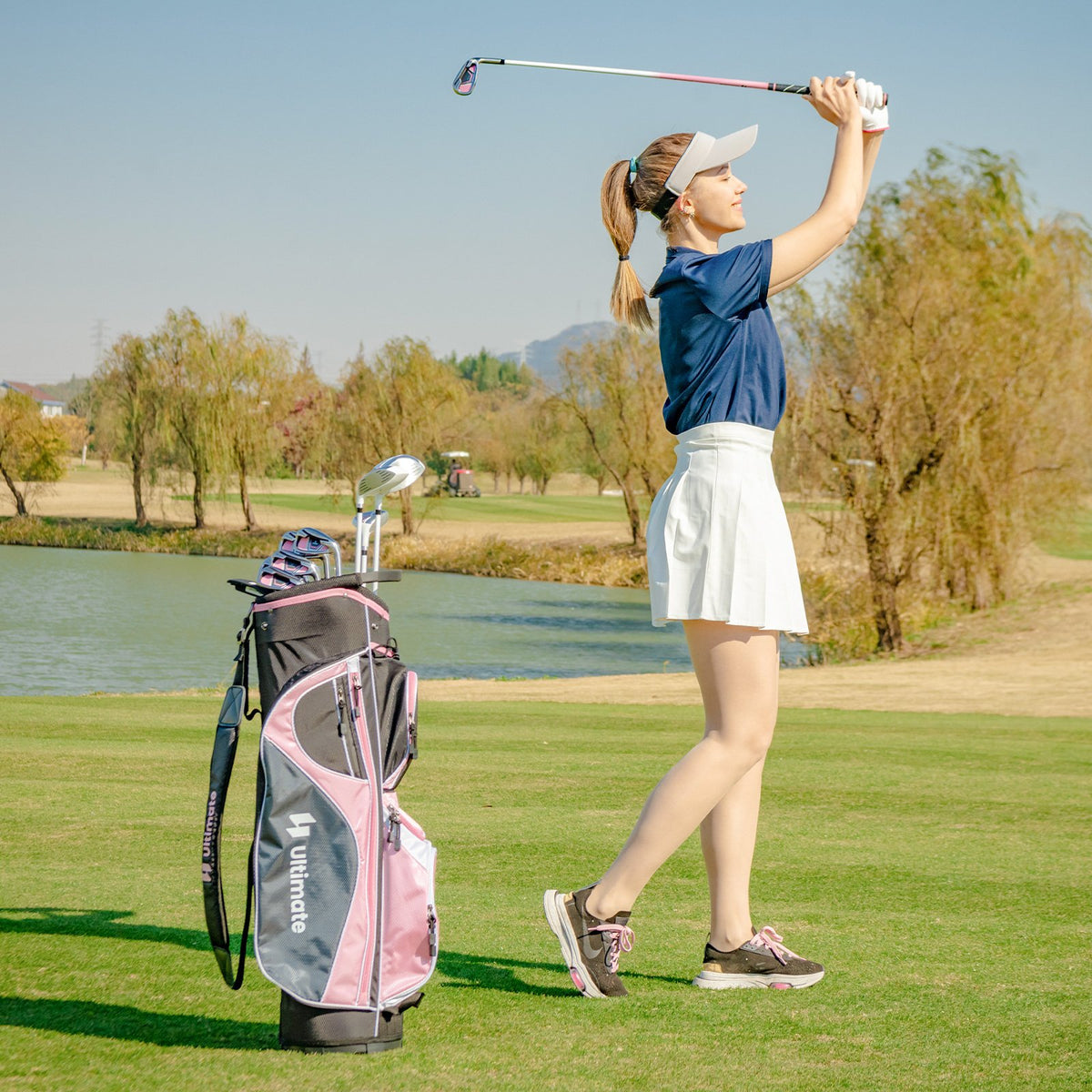 Women's Complete Golf Club Set Right Hand with Rain Hood-Pink view 2
