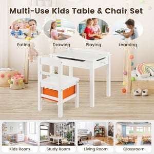 Wood Activity Kids Table and Chair Set with Storage Space-White view 6