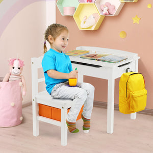 Wood Activity Kids Table and Chair Set with Storage Space-White view 8