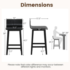 Wood Bar Stools Set of 2 with Solid Back and Seat-Black view 4