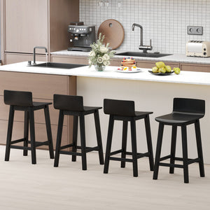 Wood Bar Stools Set of 2 with Solid Back and Seat-Black view 5
