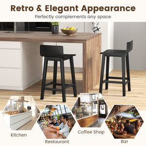 Wood Bar Stools Set of 2 with Solid Back and Seat-Black view 8