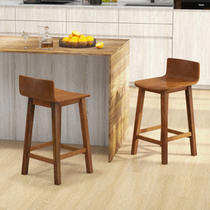 Wood Bar Stools Set of 2 with Solid Back and Seat-Brown view 2