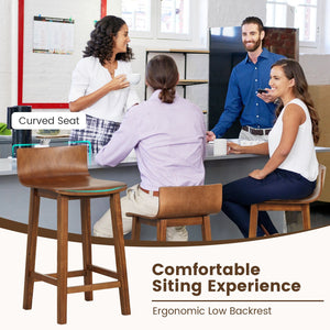 Wood Bar Stools Set of 2 with Solid Back and Seat-Brown view 7
