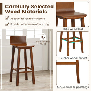 29 Inch Wood Bar Stools Set of 2 with Solid Back and Seat-Walnut view 6