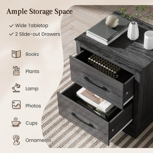 Wood Compact Floor Nightstand with Storage Drawers-Dark Gray view 8