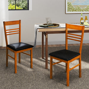 Wood Dining Chairs Set of 2 with Rubber Wood Frame-Walnut view 2