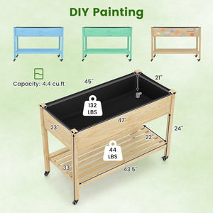 Wood Elevated Planter Bed with Lockable Wheels Shelf and Liner view 3