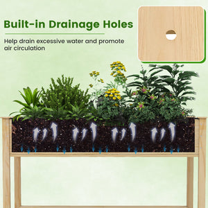 Wood Elevated Planter Bed with Lockable Wheels Shelf and Liner view 6