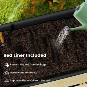 Wood Elevated Planter Bed with Lockable Wheels Shelf and Liner view 7
