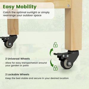 Wood Elevated Planter Bed with Lockable Wheels Shelf and Liner view 9