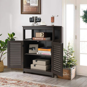 Wood Freestanding Bathroom Storage Cabinet with Double Shutter Door-Brown view 6