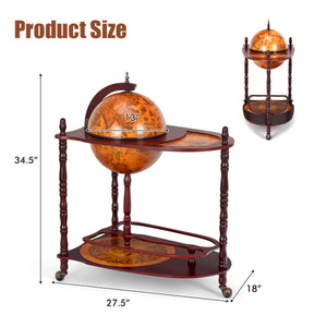 Vintage Globe Rolling Wine Bar Cart with Extra Shelf view 4