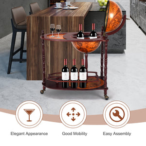 Vintage Globe Rolling Wine Bar Cart with Extra Shelf view 6