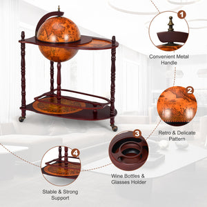 Vintage Globe Rolling Wine Bar Cart with Extra Shelf view 8