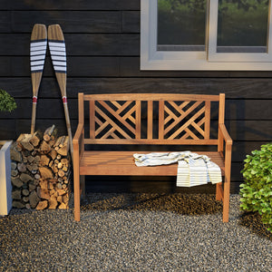 2-Person Wooden Outdoor Bench with Cozy Armrest and Backrest view 3