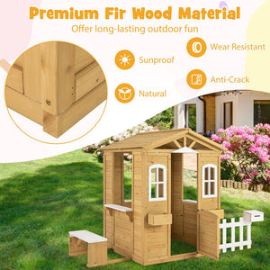 Wood Playhouse with Bench and Serving Stations for 2+ Years Old Kids view 7