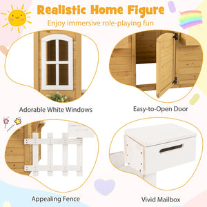 Wood Playhouse with Bench and Serving Stations for 2+ Years Old Kids view 8