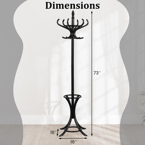 Wood Standing Hat Coat Rack with Umbrella Stand-Black view 5