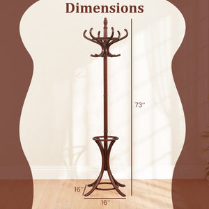 Wood Standing Hat Coat Rack with Umbrella Stand-Brown view 4