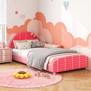 Wood Upholstered Twin Bed Platform with Slat Support-Pink view 2