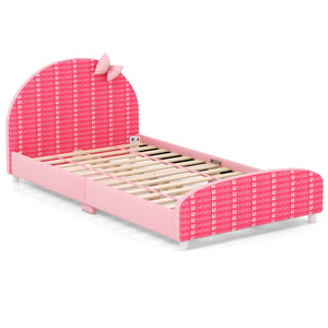 Wood Upholstered Twin Bed Platform with Slat Support-Pink view 4