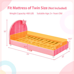 Wood Upholstered Twin Bed Platform with Slat Support-Pink view 5