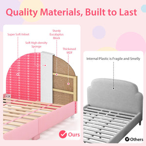 Wood Upholstered Twin Bed Platform with Slat Support-Pink view 8